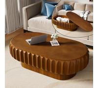 YAOBAO Table Basse Tambour Ronde de 80 cm avec Rangement Secret, Table d'Accent Moderne Canelée en Placage Bois Massif, Table à Thé Style Engrenage pour Salon et Appartement,Brown Oval b 43.3"