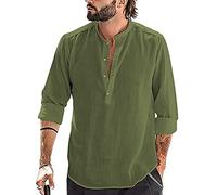 YAOBAOLE Chemise Lin Homme Manches Longues Col Mao Vert Armée M