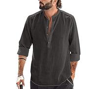 YAOBAOLE Chemise Lin Homme Manches Longues Été Mao Décontractée Henley Shirts de Plage Classique
