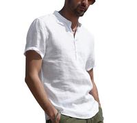 YAOBAOLE Henley Chemise d'été à Manches Courtes pour Homme décontracté et léger, Blanc (01), XL