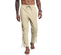 YAOBAOLE Pantalon Medieval Homme Rétro Pantalon Pirate Homme Lin Taille Elastique Renaissance Kaki M