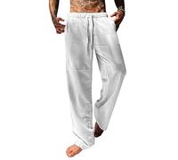 YAOBAOLE Pantalon Yoga Homme Pantalon en Lin Homme Été Pantalons Hommes Grande Taille Blanc du Nil Hommes Blanc XL