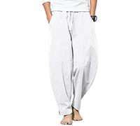 YAOBAOLE Pantalon Yoga Homme Pantalon Homme Grande Taille Pantalons en Lin Hommes Été Blanc du Nil Hommes Blanc XL