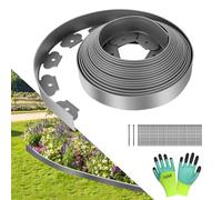 YAOBLUESEA Bordure de pelouse de Jardin en Plastique PE Flexible Gris 10m de Long 5cm de Haut, avec 60 ancrages de Terre &1 Paire de Gants pour Jardin, pelouse, Parterre, béton, Pierre et Gravier
