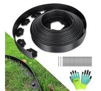 YAOBLUESEA Bordure de pelouse de Jardin en Plastique PE Flexible Noir 10m de Long 5cm de Haut, avec 60 Ancres de Terre &1 Paire de Gants pour Jardin, pelouse, Parterre, béton, Pierre et Gravier