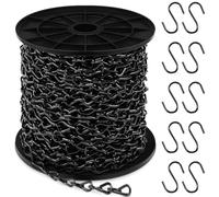 Yaocom Chaîne jack de 30,5 m avec 10 crochets en S en acier galvanisé avec bobine sans soudure pour fixation suspendue, mangeoires à oiseaux, feux de tête, œuvres d'art, pots de fleurs (2 mm, noir)