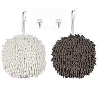 yaocoral Lot de 2 essuie-mains chenille à suspendre pour salle de bain et cuisine avec boucles de suspension, serviette pelucheuse à séchage rapide (blanc gris)