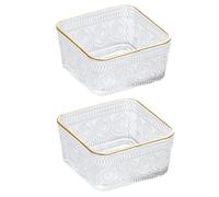 yaocoral Lot de 2 petits bols à bonbons vintage carrés en verre transparent avec bord doré pour dessert, collation, fruits, yaourt, trempage, plats d'accompagnement, préparation de cuisine