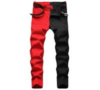 YAODAMAI Pantalon Homme Patchwork Bicolore Jean Micro-Stretch Coupe Slim
