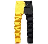 YAODAMAI Pantalon Homme Patchwork Bicolore Jean Micro-Stretch Coupe Slim