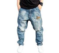 YAODAMAI Pantalon Sarouel en Denim de Style Rue pour Hommes