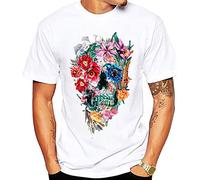YAODAMAI T-Shirt Homme Mode crâne vaudou à Manches Courtes Haut décontracté imprimé crâne imprimé Cool T-Shirt