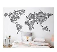 YAODANGM Sticker mural carte du monde mandala - Décoration murale pour la maison, studio, yoga, salon, chambre, art mural