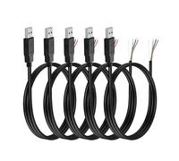 YAODHAOD Lot de 5 câbles USB A vers nu, 1 m, 22 AWG, 5 V, 3 A, pour transfert de courant et de données, pigtail, boîte de réparation sur la queue, câble, bricolage (câble de données 24 AWG, fiche USB