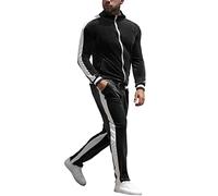 YAOGRO Ensemble de survêtement en velours : survêtement de jogging pour homme avec fermeture éclair intégrale, veste décontractée, pantalon 2 pièces, tenue athlétique, noir, Large