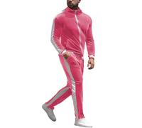 YAOGRO Survêtement en velours : survêtement 2 pièces pour homme avec fermeture éclair intégrale, veste décontractée, pantalon, tenue d'entraînement athlétique, Rose clair, XX-Large