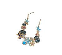 YAOGUI 1. Ensemble de bijoux : collier et boucles d'oreilles en coquillage et corail avec strass en alliage et perles d'imitation, pour femme, style décontracté, formel, collier et boucles d'oreilles