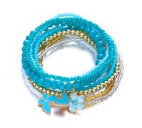 YAOGUI Bracelet élastique réglable avec perles et breloques florales, idéal pour les bracelets de perles tendance pour femmes, taille unique, Comme décrit