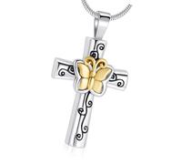 YAOGUI Collier avec pendentif en forme de papillon sculpté - Pour animal domestique - Médaillon urne commémoratif - Pendentif en forme de croix