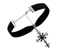 YAOGUI Collier Pendentif Crucifix À La Mode Avec Pierres Précieuses Rouges Longueur Velvets Velvets Choker Pour Mystère Et Sophistication Collier D'usure Quotidien