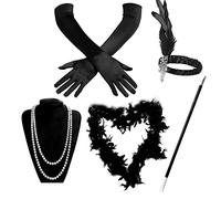 YAOGUI Costume Charleston vintage années 1920 pour femme Great-Gatsby Coiffe Gants en satin Collier Thème bal Cos-play Accessoires pour cheveux Bandeau Charleston Bandeau