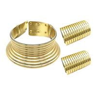 YAOGUI Ensemble de bijoux uniques à long cou ethnique taille réglable collier ras du cou ethnique doré/argenté accessoire d'oreille