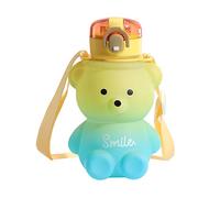 YAOGUI Grande capacité Tasse de paille d'ours de dessin animé Enfants Portable Sac à dos Bouilloire Bouteille d'eau Tasse avec paille Fille Tasse Bouteille d'eau de qualité alimentaire Mignon Ours en