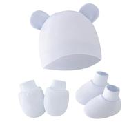 YAOGUI Lot de 3 bonnets en coton pour nouveau-né avec moufles anti-rayures et couvre-pied pour bébé - Gants chauds avec chaussettes - Accessoires d'hiver pour nouveau-né - Gants de chaussettes