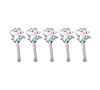 YAOGUI Lot de 5 piercings de nez pratiques en alliage robuste en forme de L et anneaux avec zircone cubique, V, Comme décrit, Comme décrit.
