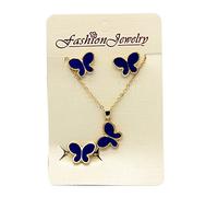 YAOGUI Parure de bijoux 3 pièces tendance pour papillon, collier à breloques brillantes, boucles d'oreilles pour fête, anniversaire, cadeau d'anniversaire, ensemble de bijoux papillon pour enfants et