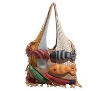 YAOGUI Sac à bandoulière en tricot de grande capacité avec motifs de poissons de dessin animé pour le bureau, les voyages décontractés, le tissu doux et léger, kaki, One Size