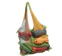 YAOGUI Sac à bandoulière en tricot de grande capacité avec motifs de poissons de dessin animé pour le bureau, les voyages décontractés, le tissu doux et léger, Vert, One Size