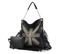 YAOGUI Sac à bandoulière tendance - Sac à bandoulière souple avec pompons - Frange tendance - Conçu pour les femmes et les filles - Chaîne polyvalente à rivets - Similicuir souple