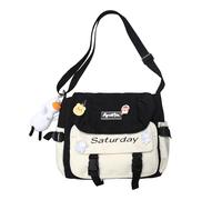 YAOGUI Sac d'école de grande capacité, sac à bandoulière avec pendentif, sac tendance pour fille, étudiante, sac pratique pour tous les jours, Noir