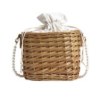 YAOGUI Sac en osier pour femme - Sac de plage en paille tissé à la main - Sac à main tendance en paille - Sac à bandoulière pour voyage - Pour la plage - Bandoulière tissée à la main pour les voyages