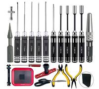 Yaohappy Kit d'Outils RC 20 en 1 - Tournevis Plat/Phillips/Hexagonaux - Clé à Roue, Alésoirs de Carrosserie, Douilles à Écrous - Outils de Réparation pour Voitures RC 1/18 1/16 1/8 1/10