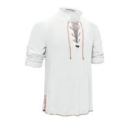 YAOHUOLE Chemise Homme Manches Longues Henley Shirt Chemise Lin Lacet Homme Tunique Viking Homme Blanc 2XL
