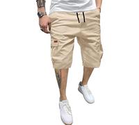 YAOHUOLE Short cargo pour homme en coton uni avec poches - Short cargo d'été pour homme, beige, L