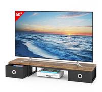 YAOHUOO Grand rehausseur TV de 114,3 cm avec tiroirs en tissu pour TV de 32 à 60", support TV avec pieds en acier, étagère de table, support de moniteur pour bureau à domicile, marron rustique