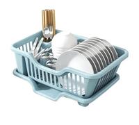 YAOHY Égouttoir À Vaisselle Sur Evier En Plastique Pour Comptoir, Egoutoire Vaisselle Cuisine À Légumes Et Fruits Avec Égouttoir, Porte-Ustensiles(L,Bleu)