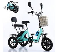 YAOJIA Tricycle électrique Pliant Tricycle Électrique 350 W for Adultes, Vélo Électrique Pliant À 3 Roues De 14", Batterie 48 V 10 Ah, avec Paniers Avant Et Arrière, Vélo De Croisière Réglable(Blue)