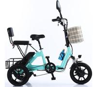 YAOJIA Tricycle électrique Pliant Vélo Électrique Pliable De 14 Pouces, Moteur 48 V 350 W, Batterie 48 V 10,4 Ah, Vélo Électrique Tout Terrain Pliable À Trois Roues, 3 Vitesses, avec Panier(Blue)