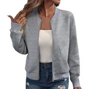 YAOJIWANG Blouson Bomber pour femme Veste D'été légère Fermeture éclair Manches Longues Montant Vêtements de Décontractées Sport Veste D'aviateur Blouson Couleur unie pour Femmes