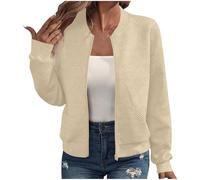 YAOJIWANG Blouson Bomber pour femme Veste D'été légère Fermeture éclair Manches Longues Montant Vêtements de Décontractées Sport Veste D'aviateur Blouson Couleur unie pour Femmes