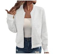 YAOJIWANG Blouson Bomber pour femme Veste D'été légère Fermeture éclair Manches Longues Montant Vêtements de Décontractées Sport Veste D'aviateur Blouson Couleur unie pour Femmes