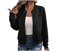 YAOJIWANG Blouson Femme Printemps Dété Vêtements de Décontractées Sport Bomber pour femme Manches Longues Montant Veste D'été légère Fermeture éclair Veste D'aviateur Blouson Couleur unie Blouse Noir