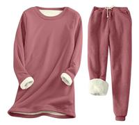 YAOJIWANG Ensemble Femme Automne Hiver Survêtement Chaud Polaire 2 Pieces Ensembles Doublure en Peluche Manches Longues Sweat Col Rond et Pantalon Jogging Vêtements pour Le Fitness et La Maison