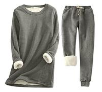 YAOJIWANG Ensemble Femme Automne Hiver Survêtement Chaud Polaire 2 Pieces Ensembles Doublure en Peluche Manches Longues Sweat Col Rond et Pantalon Jogging Vêtements pour Le Fitness et La Maison
