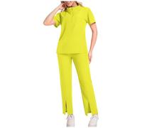 YAOJIWANG Ensemble Medical de Travail Femme avec Fermeture éclair Uniformes avec Haut Manches Courtes et Pantalon Ample Droit Vêtement Aide Soignante Tenue Confortable Respirant avec Poches
