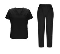 YAOJIWANG Ensemble Médicale de Travail pour Femme Uniformes Col en V Haut à Manches Courtes avec 3 Poches Pantalon Extensible Absorption Vêtement Couleur Unie Ample Tenue Coupe Souple Et Confortable